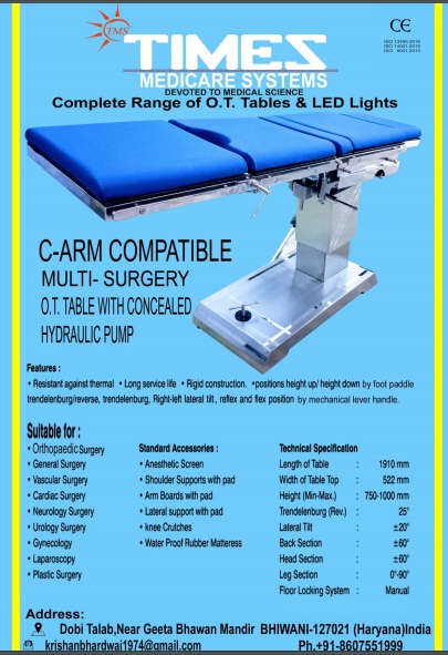C-ARM COMPATIBLE MULTI-SURGERY O.T. TABLE WITH CONCEALED HYDRAULIC PUMP